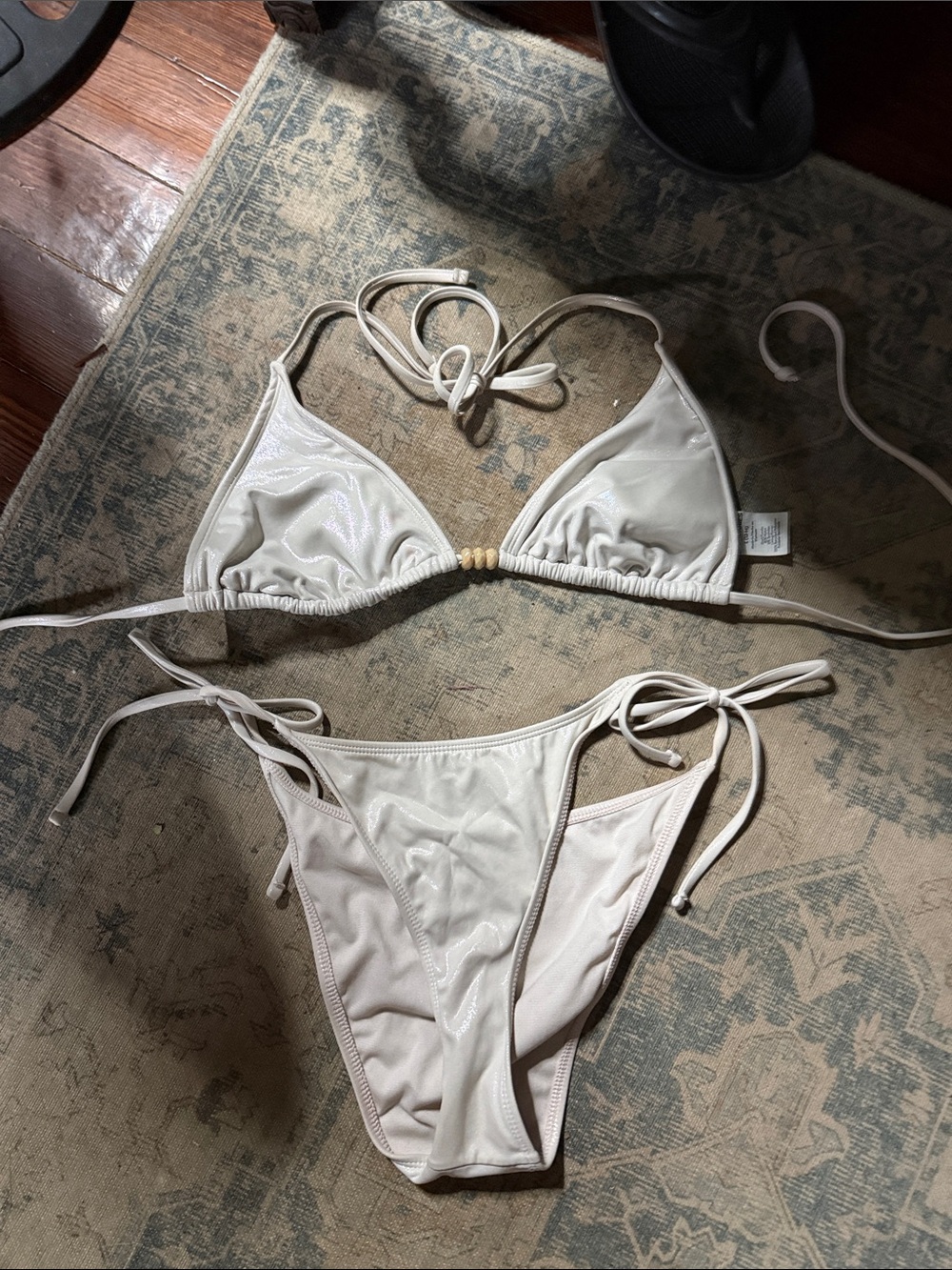 No Boundaries Cream String Bikini Set with Bead Accent